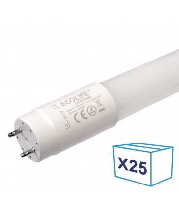 Pack de 25 Tubes LED en verre - T8 Ecolife Lighting - 1200mm - 18W - Blanc Neutre