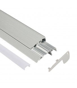 Profilé LED d'escalier / nez de marche - Série S60 - 1,5 mètre - Aluminium - Diffuseur opaque