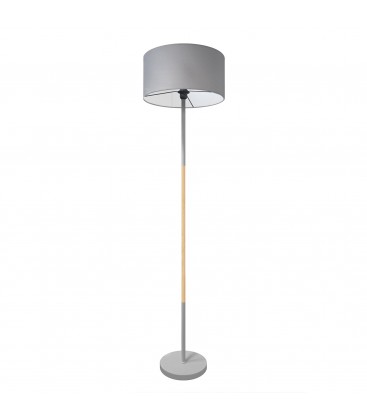 Lampe sur pied Attis - Bois - Abat-jour Gris - Culot E27 - DeliTech® -  DELILED SAS