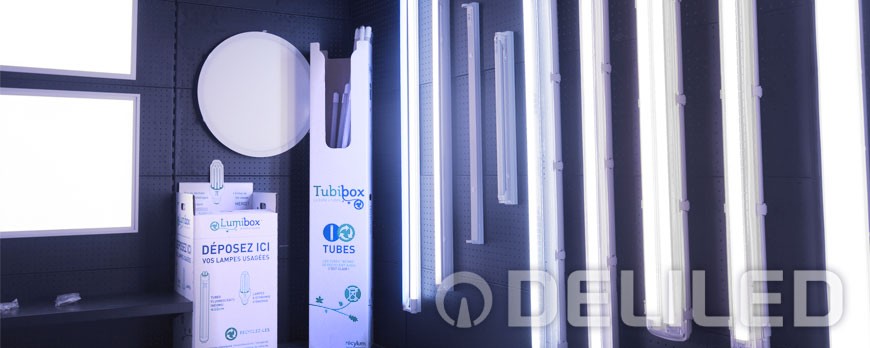 DELILED adhére aux services Tubibox® et Lumibox® de Récylum et recycle les sources d'éclairages usagées. 